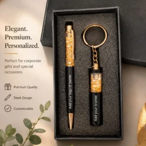 Personalized Gold Foil Pen & Keychain Gift Set