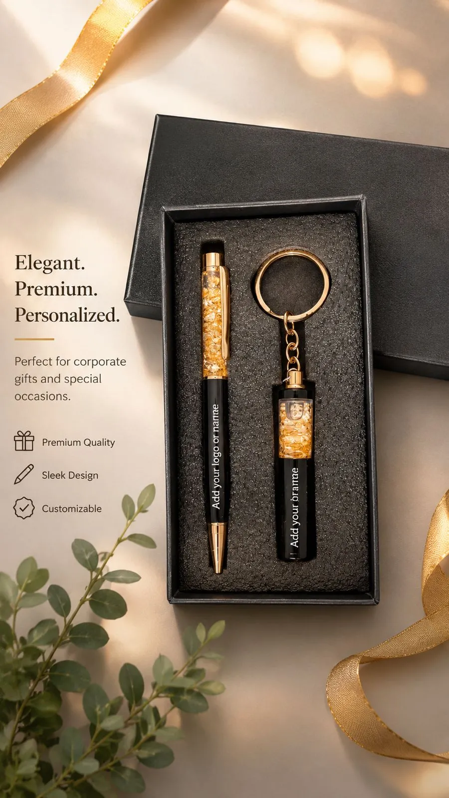 Personalized Gold Foil Pen & Keychain Gift Set