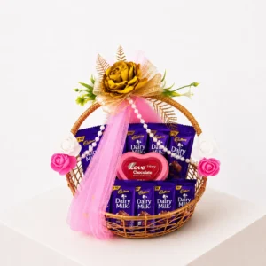 Cadbury Chocolate Gift Basket in decorative floral basket