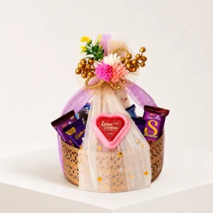 Golden Blossom Hamper chocolate gift basket with flowers and Dairy Milk chocolates