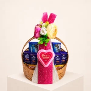 Love Chocolate Basket with Dairy Milk, Oreo, 5 Star and floral decoration